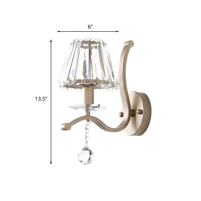 Crystal Prism Antiqued Gold Sconce Conical 1 Head Minimalist Wall Mount Light Fixture