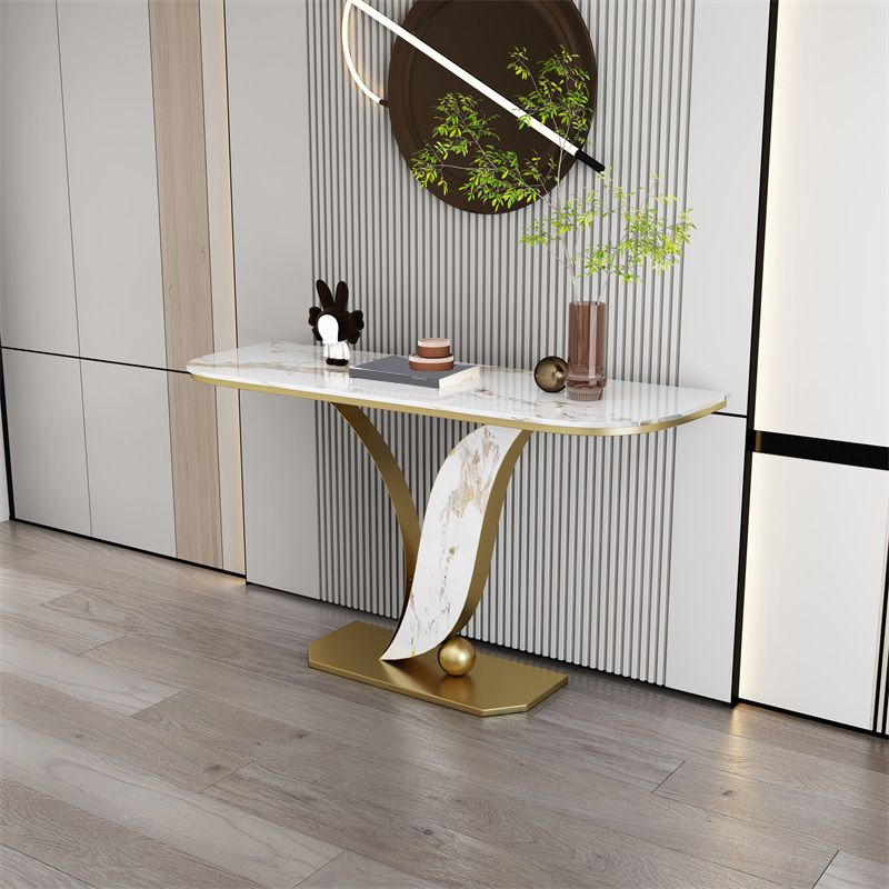Glam Metal Half Moon Sofa Console Table Scratch Resistant Pedestal White Console Table