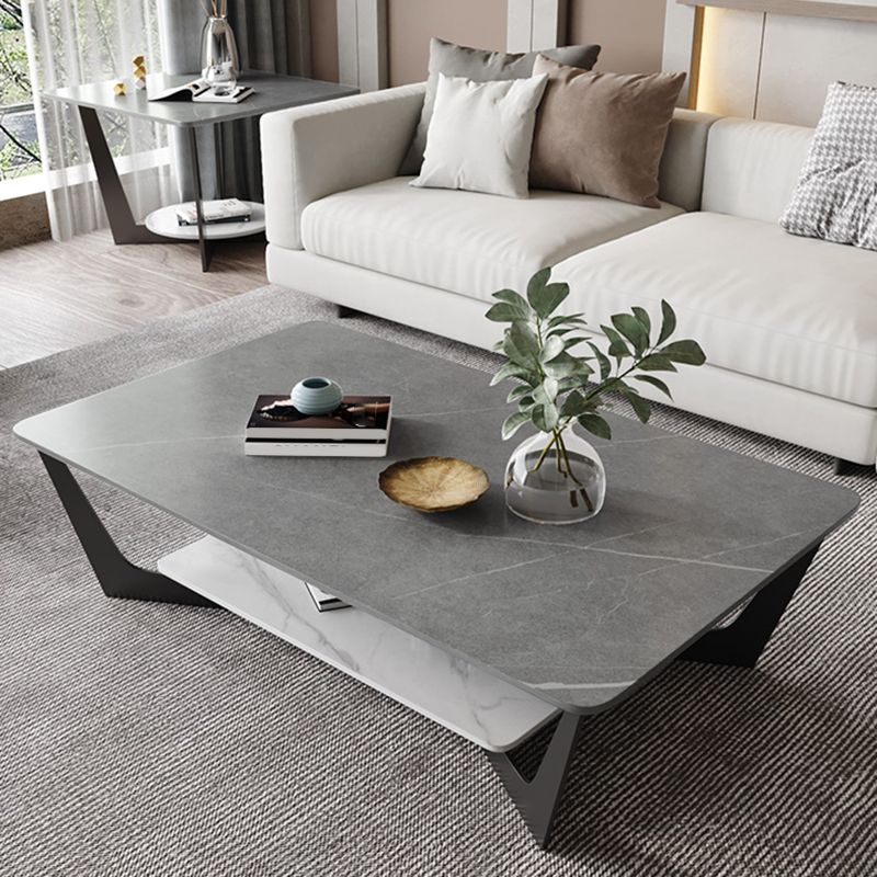 Glam Frame Coffee Table Slate Rectangular Coffee Table Set for Living Room