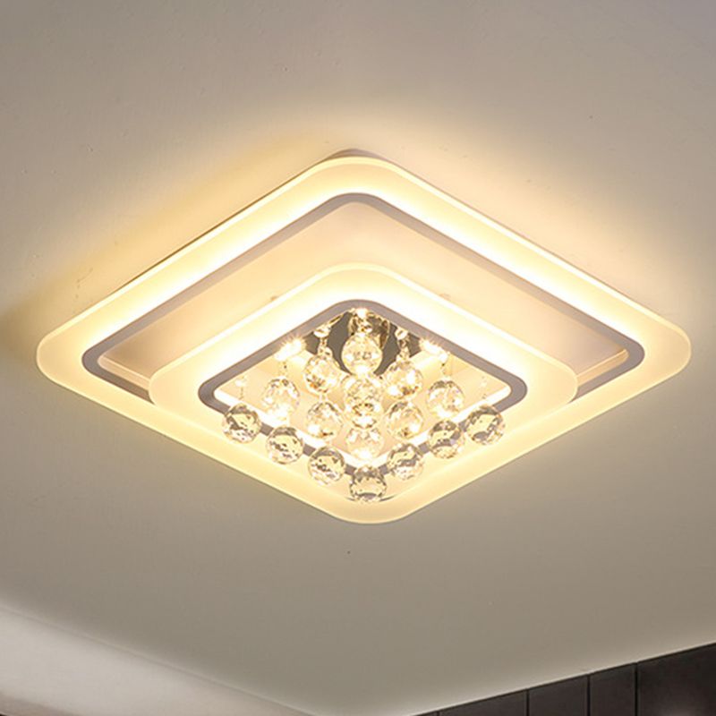 19.5"/23.5"/27.5" W LED Flush Ceiling Light Modern White Square Crystal Flush Mount Lighting, Warm/White Light