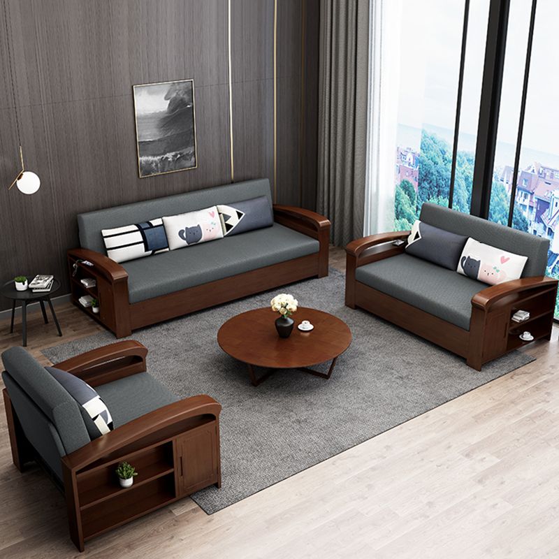 30.7" Wide Futon Sofa Bed with Storage Foldable Gray Linen Scandinavian