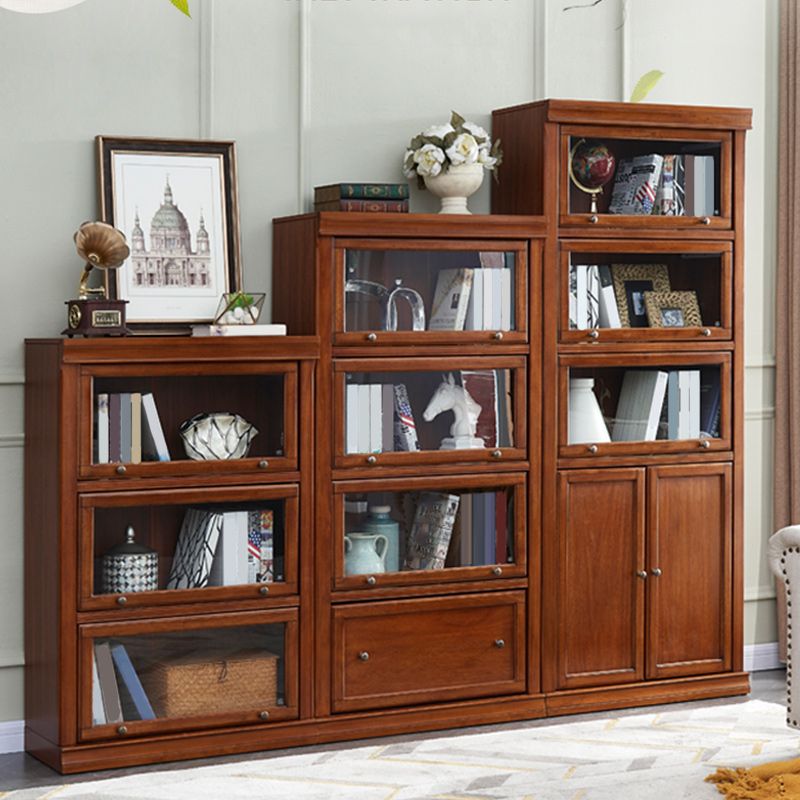 Wooden Standard Bookcase Modern Style Closed Back Vertical Bookshelf With Door