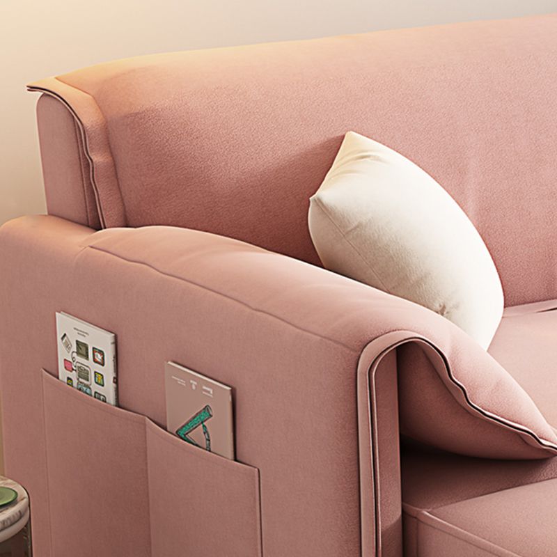 Modern Flared Arm Sofa Bed in Pink Faux Leather Sleeper Sofa with Storage