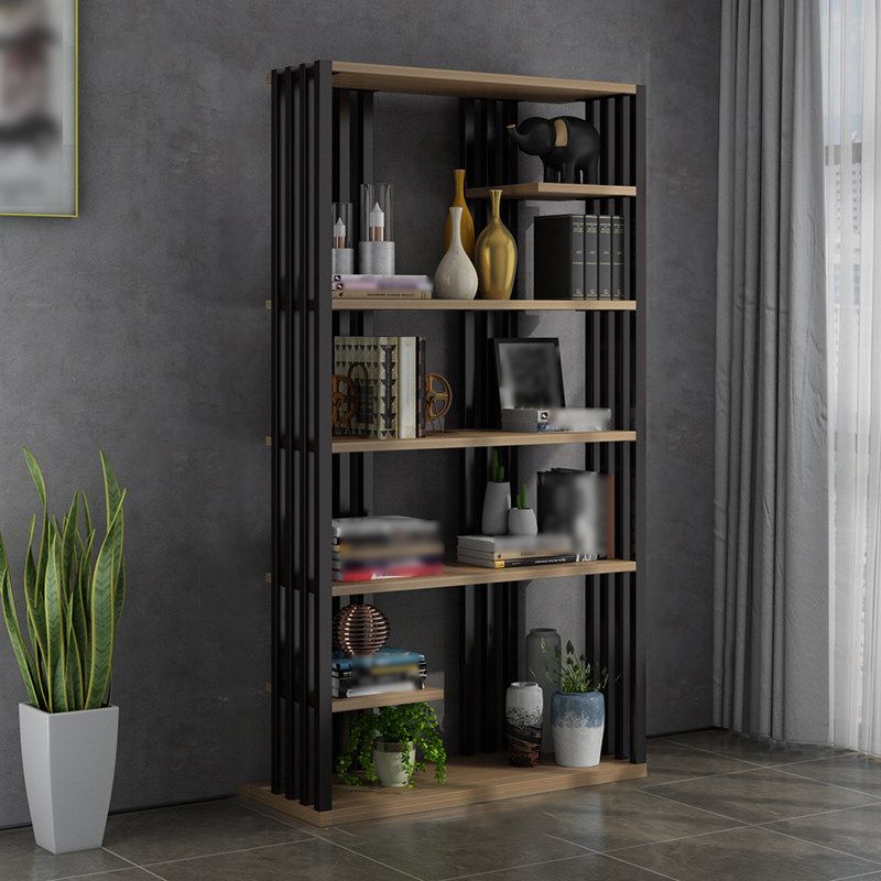 Industrial Style Bookshelf Open Shelf Vertical Metal Shelf with Rectangular Shelves