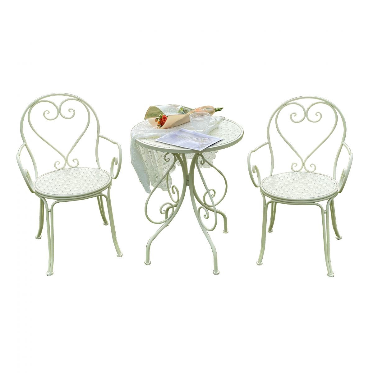 Contemporary Open Back Patio Arm Chair in Iron Frame Set of 2