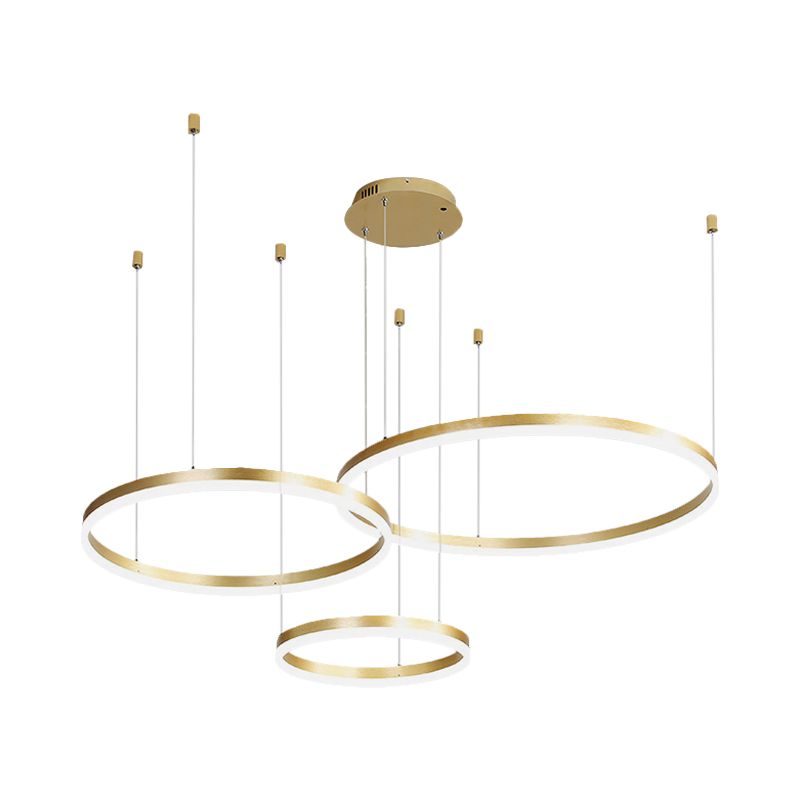 Moderno lampadario a 3/4 livelli di soggiorno metallico Circolo a sospensione LED Accensione in oro/caffè, luce calda/bianca