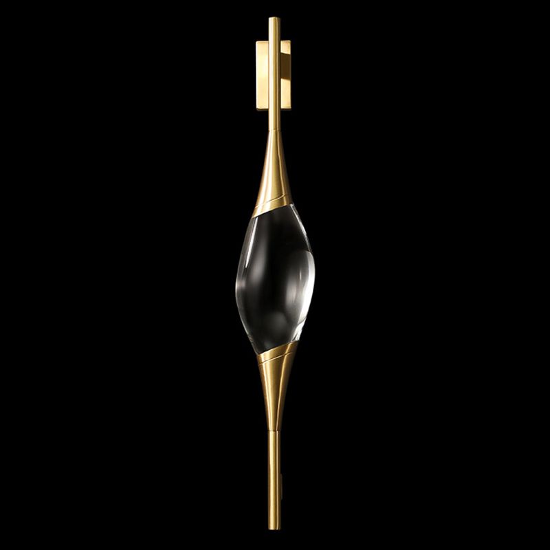 Gold LED Wall Lamp in Modern Luxury Style Copper Teardrop Wall Sconce with Crystal Shade