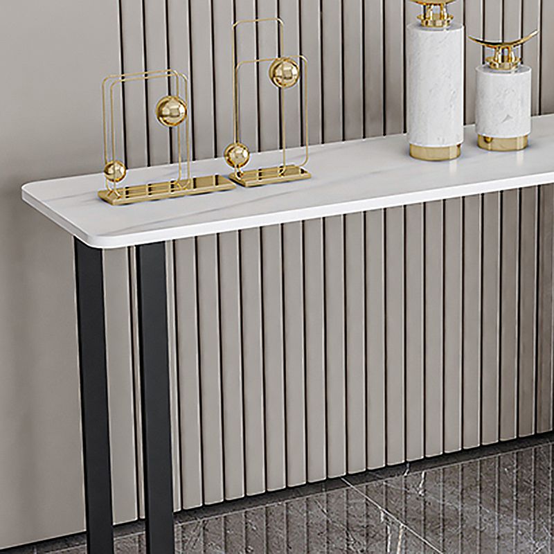 Iron Base Accent Table 31.5" H with Rectangle Stone Top for Hall