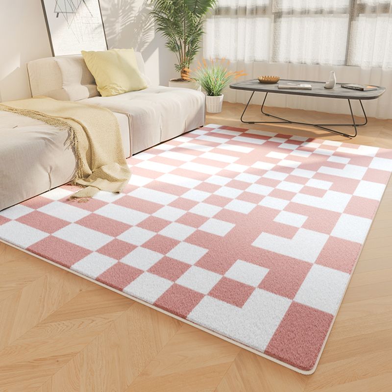 White Tone Simplicity Area Rug Polyester Buffalo Check Rug Non-Slip Backing Indoor Rug for Bedroom