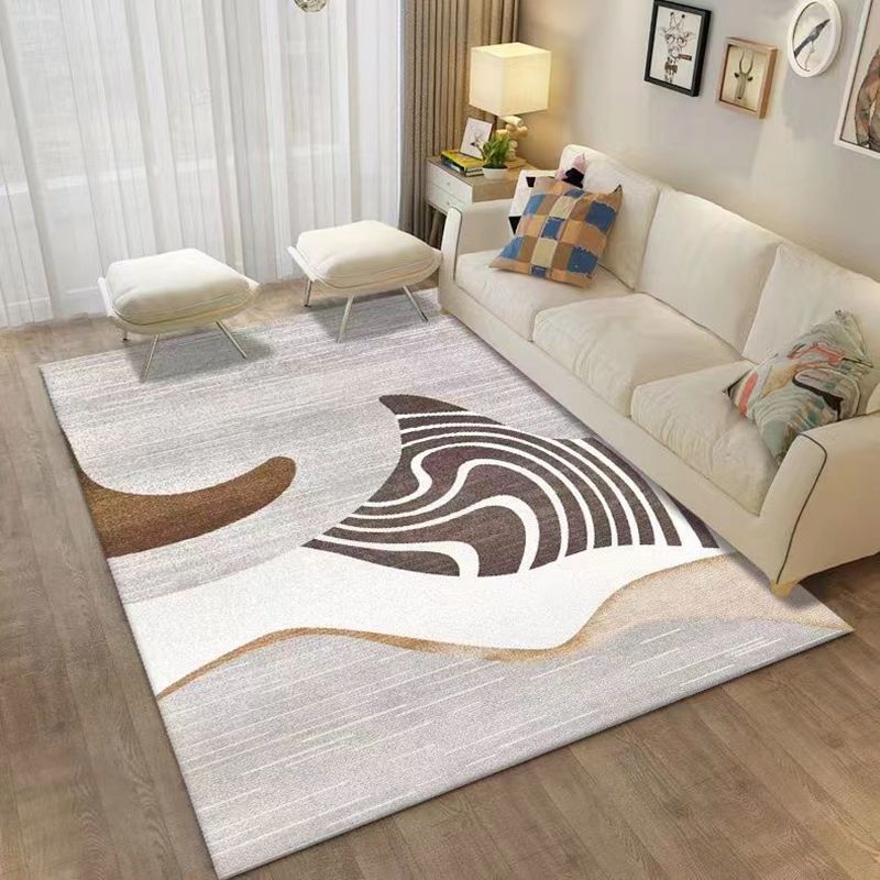 Brown Modern Rug Polyester Pattern Rug Washable Indoor Rug for Drawing Room
