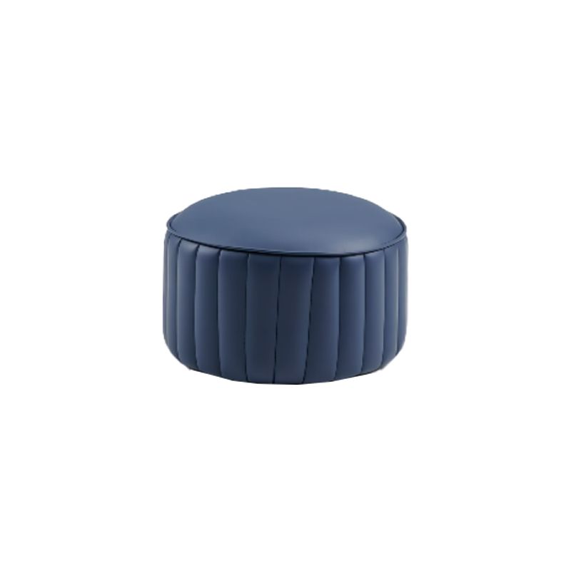 Modern Pouf Ottoman Genuine Leather Upholstered Cylinder Shape Ottoman