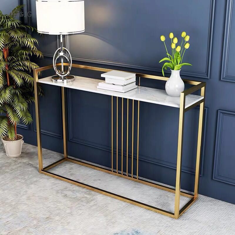 12" W Marble Console Table Glam Rectangle Accent Table for Hall