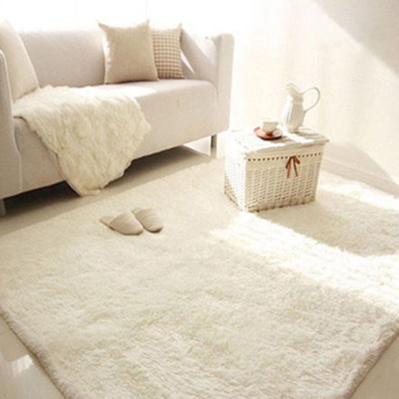 White Solid Color Area Rug Polyester Casual Carpet Shad Rug for Living Room