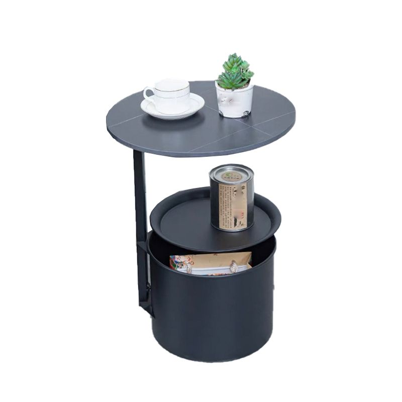 Modern Round Slate/ Iron Top Side Table 22" Tall Abstract End Table with Storage