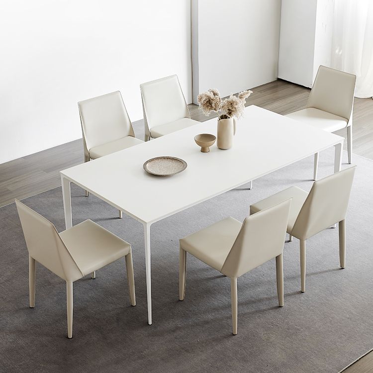Modern Sintered Stone Table Set of 5/7 with Rectangle Table Dining Set with White Chairs