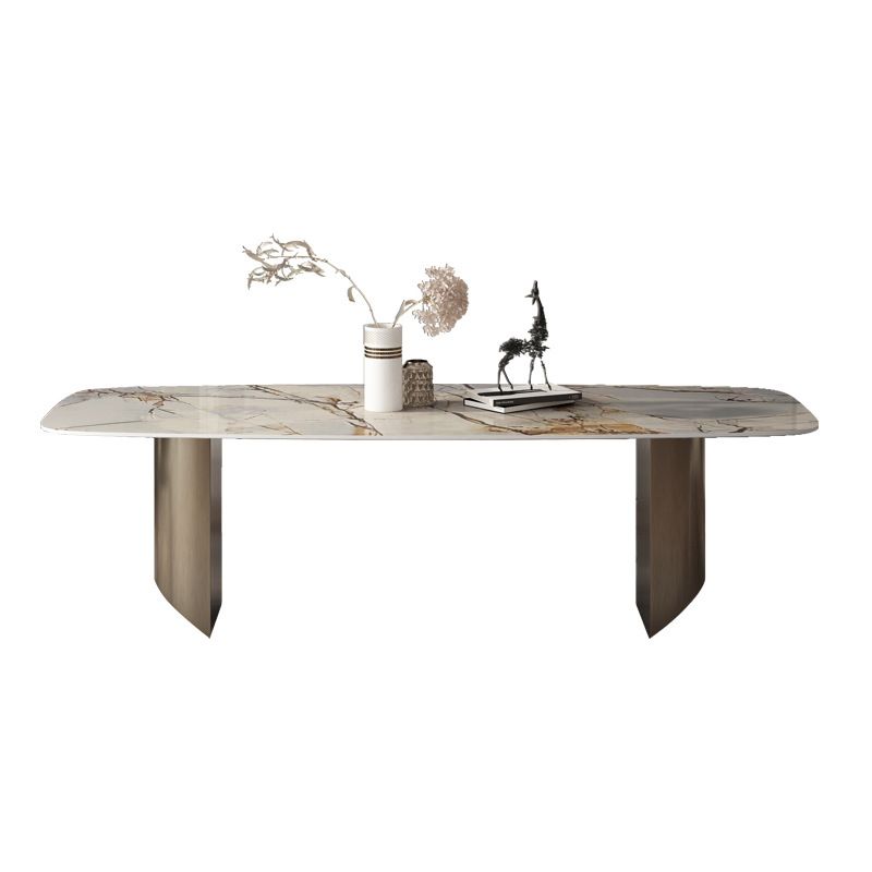 Minimalist Sintered Stone Rectangle Dining Set White Standard Dining Set for Kitchen