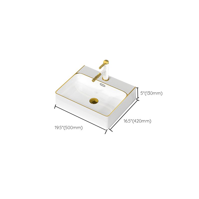 Traditional Vessel Sink Rectangular Porcelain with Overflow And Drain Assembly Wash Stand
