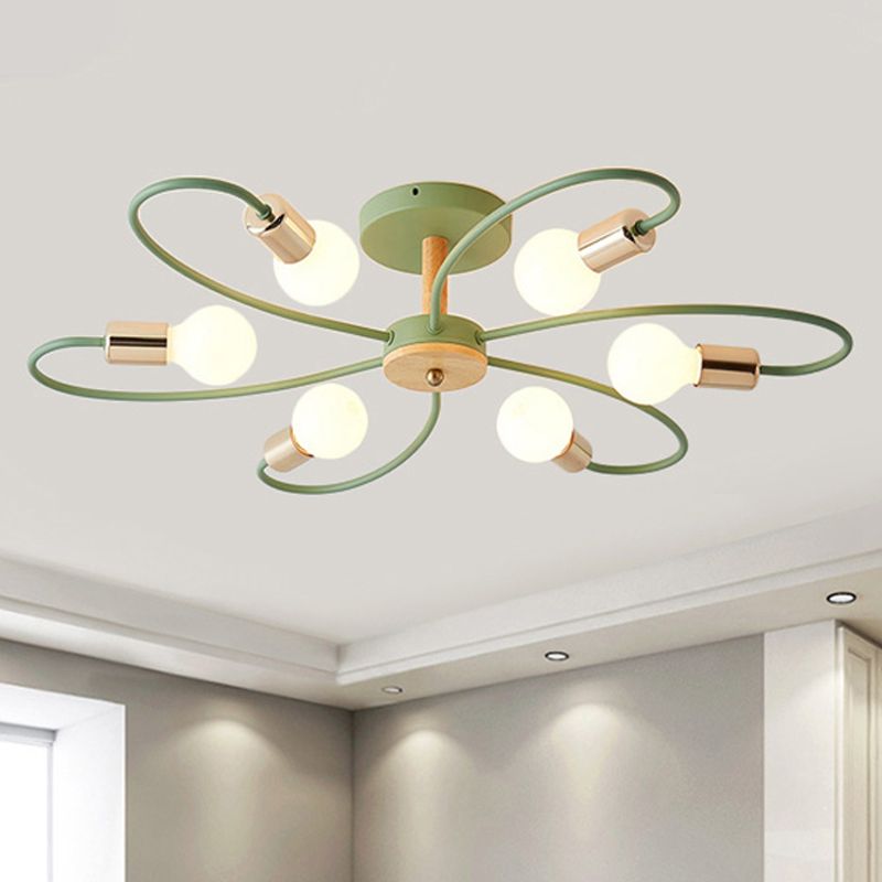 Spoetnik semi-inbouwlamp eigentijds metaal 3/6/8 lampen grijs/groen semi-inbouw plafondarmatuur met gebogen arm