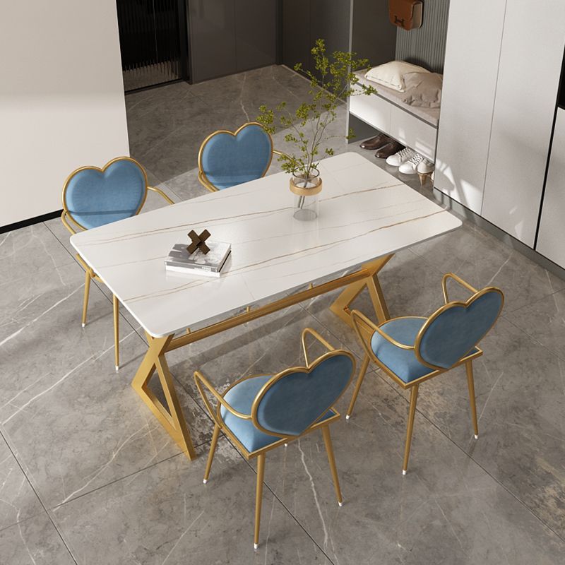 Mesa de comedor rectangular de lujo tradicional de metal Mesa de piedra sinterizada con caballete