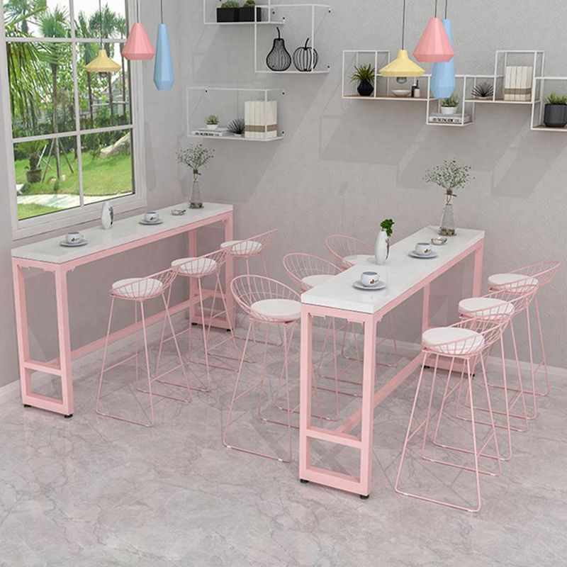 Glam 1/5 Pieces Bar Table Set Rectangle Stone Counter Table with High Stools