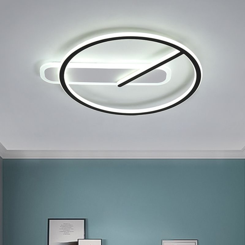 LED Parlor Semi Flush Mount Minimalistische zwarte plafondverlichting met ring en lineaire schaduw in warm/wit/3 kleurlicht