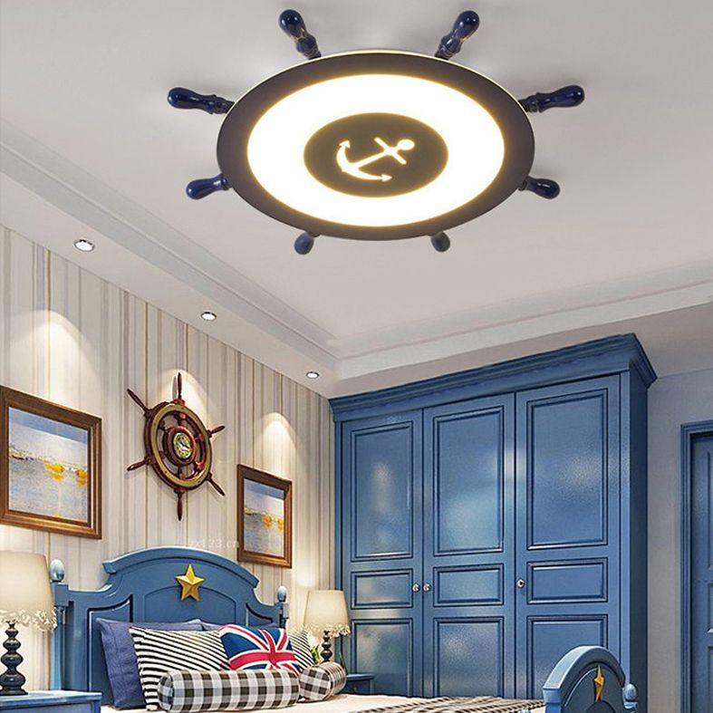Plafonnier LED en acrylique bleu à montage encastré en forme de gouvernail pour chambre d'enfant
