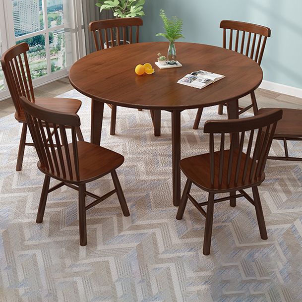 Round 4 Legs Minimalist Table Wood Color Fixed Table with Rubberwood Solid Wood