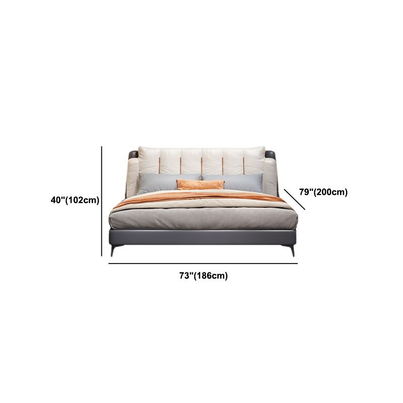 Contemporary Upholstered Bed with Headboard Faux Leather Bed