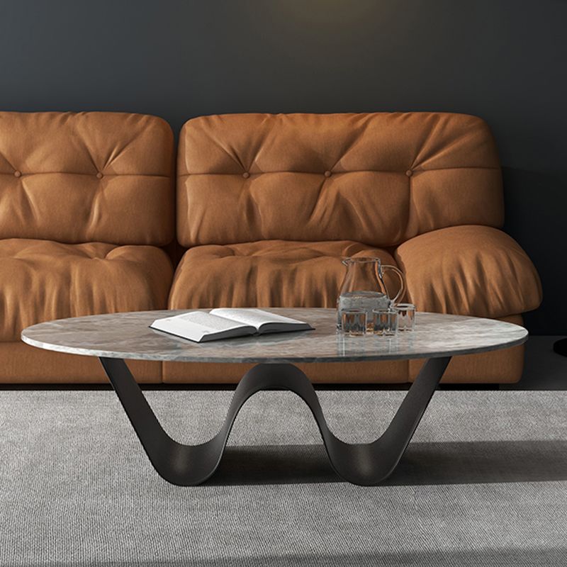 Glam Slate Coffee Cocktail Table Abstract Oval Coffee Table for Living Room