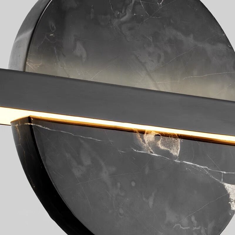 Linear LED Kitchen Island Fixture in Black / Gold Brass and Marble Ceiling Pendant