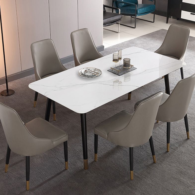 Estilo industrial Mesa de comedor de piedra sinterizada 4 Table de rectángulo base de piernas para el hogar