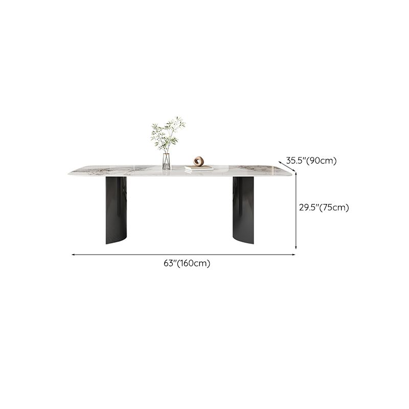 Contemporary Gray Rectangular Stone Dining Table with Double Pedestal