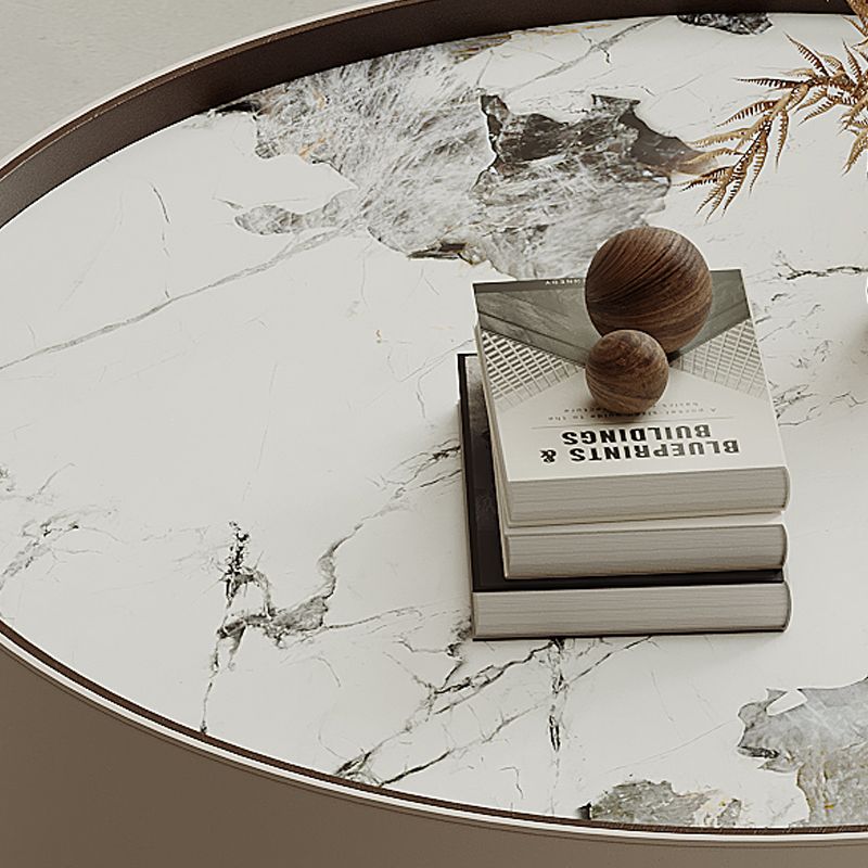 Contemporary Coffee Table Round Slate Drum Coffee Cocktail Table