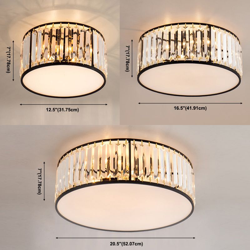 Modern Home Decor Drum Shape Flush Crystal Ceiling Lights for Sitting Room