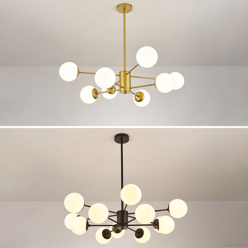 Adjustable Hanging Cord Chandelier Light Modern Simplicity Sputnik White Glass Ceiling Pendant for Restaurant