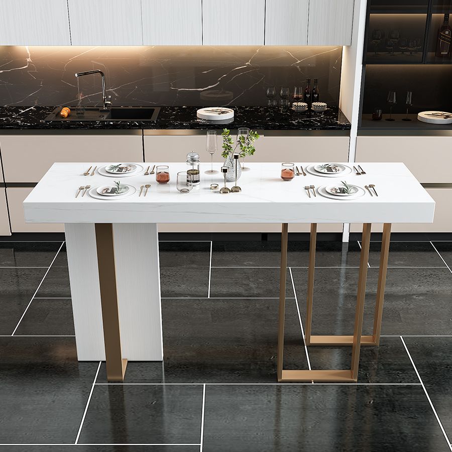 Modern Rectangle Bar Table Set 1/5 Pcs White Faux Marble Bar Table Set