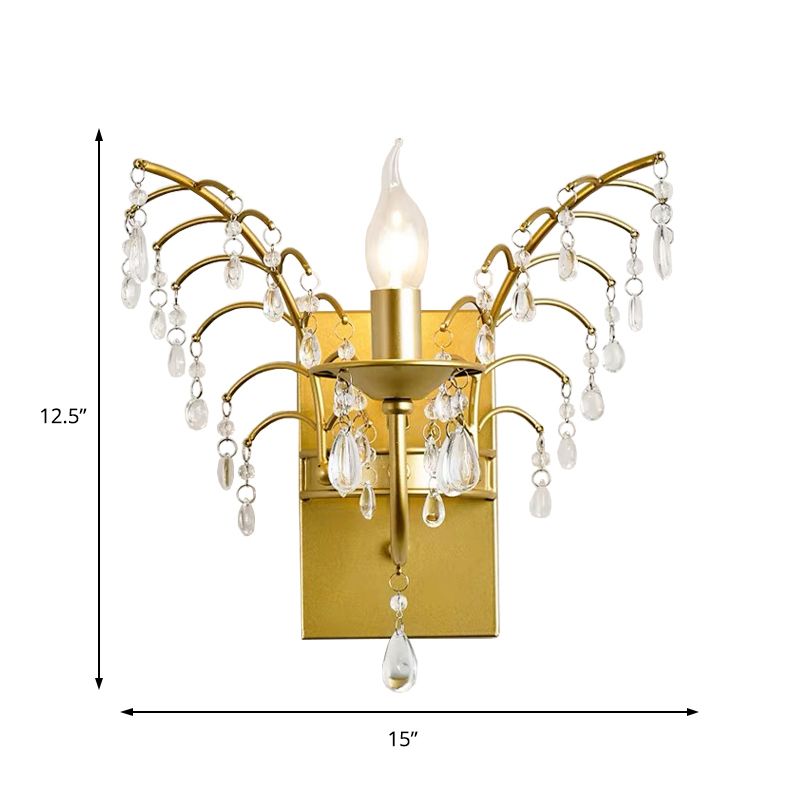 Candelabra Wall Light Contemporary Crystal 1 Light Brass Sconce Light with Branch Design