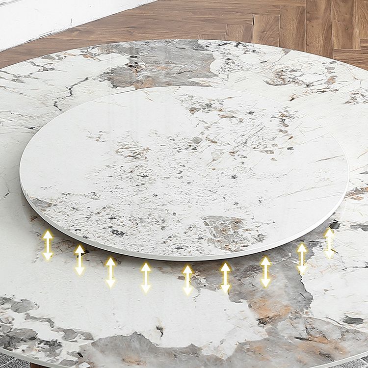 Round Sintered Stone Dining Table Modern White Furniture with Pedestal Base