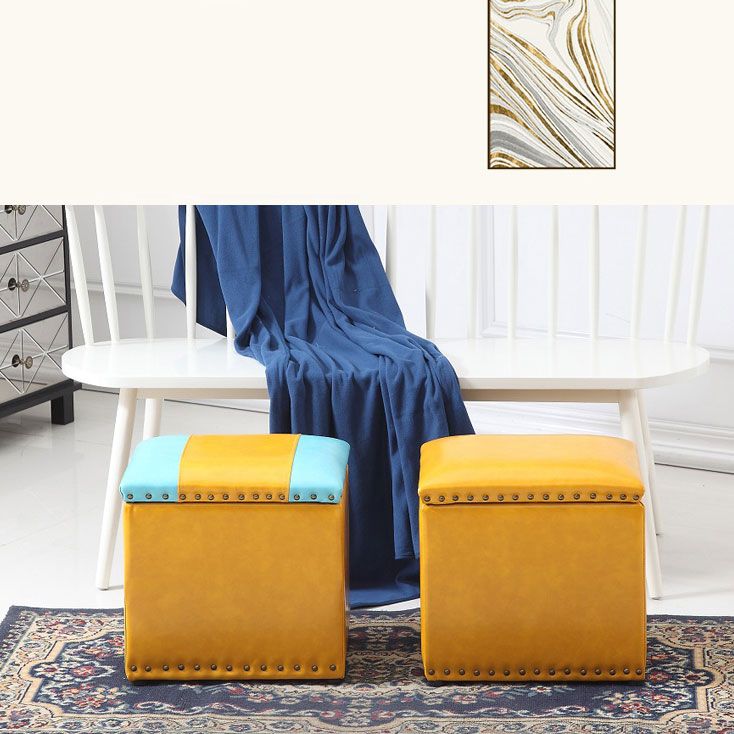 Modern Black Ottoman Leather Rectangle Ottoman for Living Room