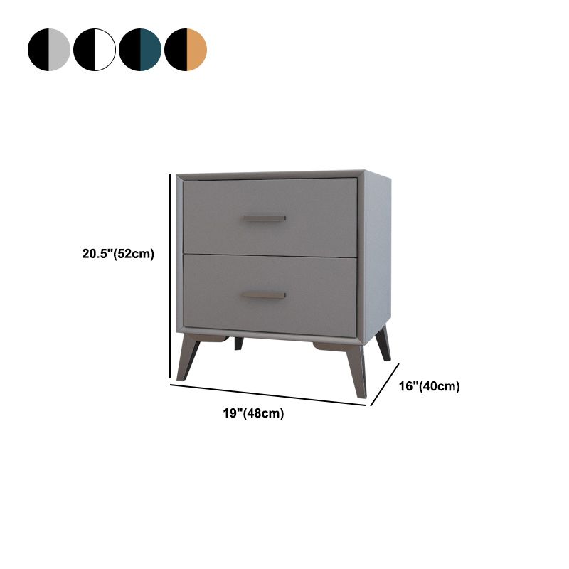 Rectangular Two Drawer Nightstand Modern Night Table with Metal Legs