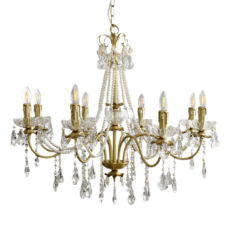 Multi-lights Vintage Candlestick Pendant Light Rustic Style Crystal Drops Large Chandelier for Living Room Dining Room