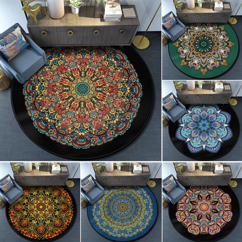 Multi-Colored Moroccan Rug Synthetics Mandala Area Rug Anti-Slip Stain Resistant Washable Carpet for Family Room