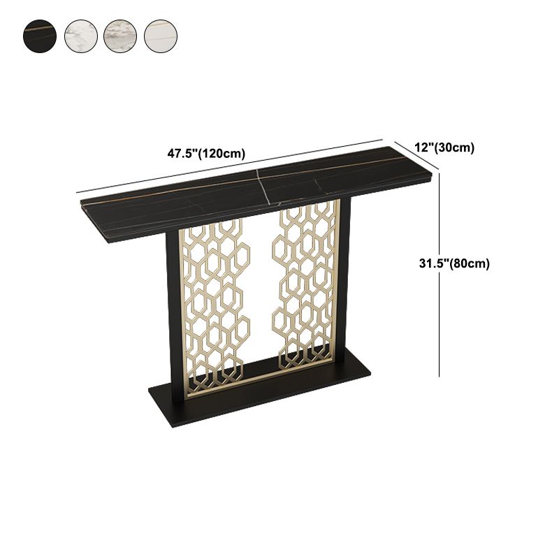 Glam Console Table with Rectangle Stone Top and Black Base for Hall