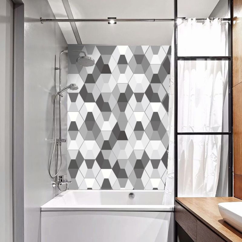 Grey 3D Geometric Wallpaper Panel Set 10 Pcs Self Sticking Wall Covering for Bathroom