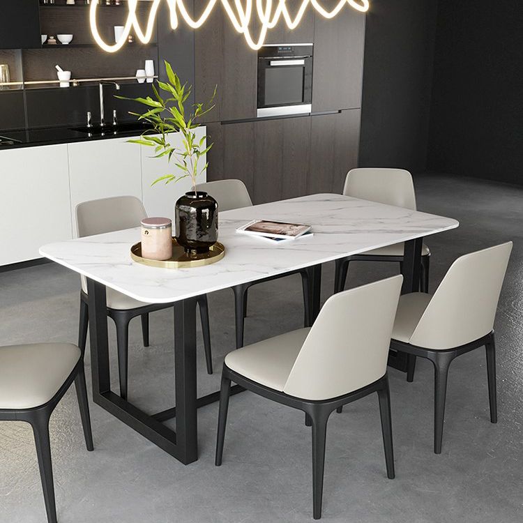 Luxury Sintered Stone Top Dining Table Rectangle Table with Trestle Base