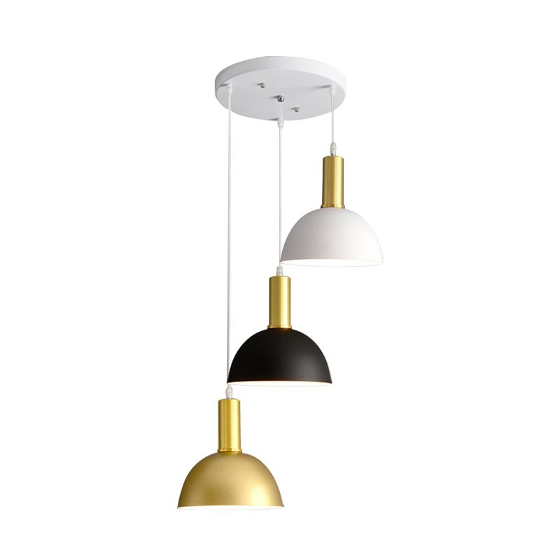Moderne nordische gewölbte hängende Leichtkit Iron 3 Köpfe Esszimmer Multi-Licht-Anhänger in Weißschwarzgold