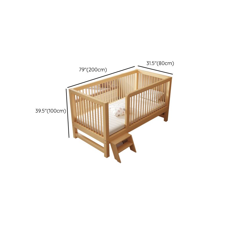 Contemporary Solid Wood Nursery Bed with Guardrail in Natural