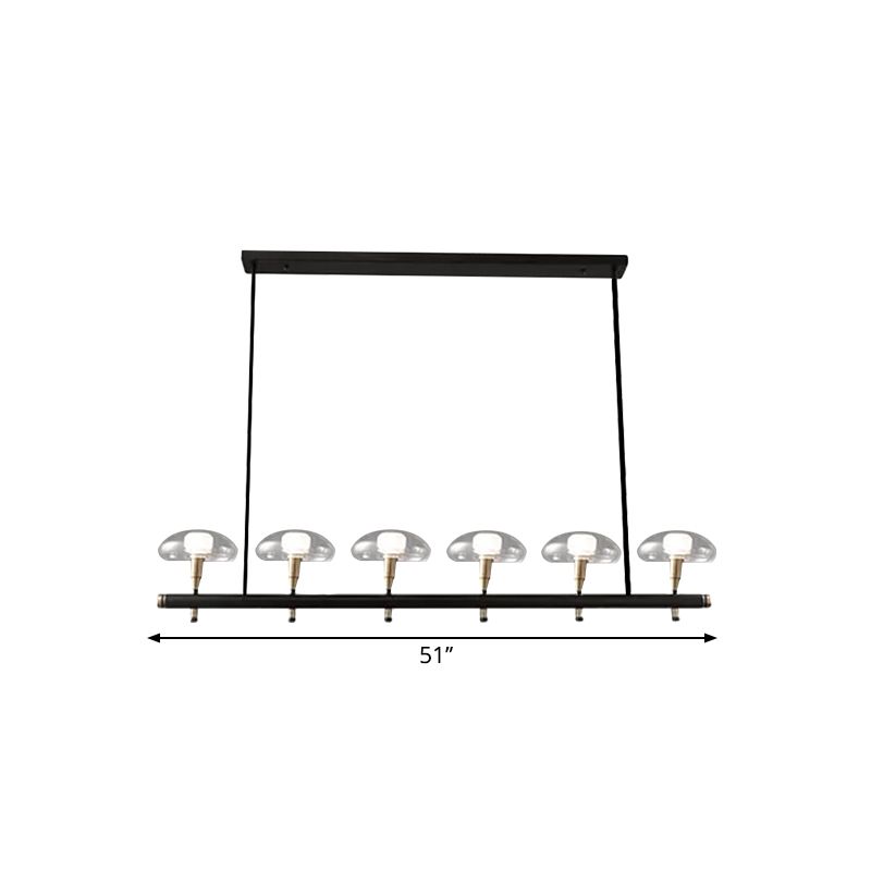 Clear Shade Mushroom Linear Pendant 4/6 Lights Glass Island Lighting in Black for Restaurant