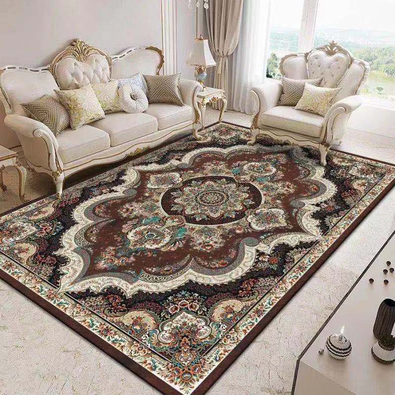 Multicolored Traditional Rug Gorgeous Flower Print Carpet Non-Slip Backing Carpet for Living Room