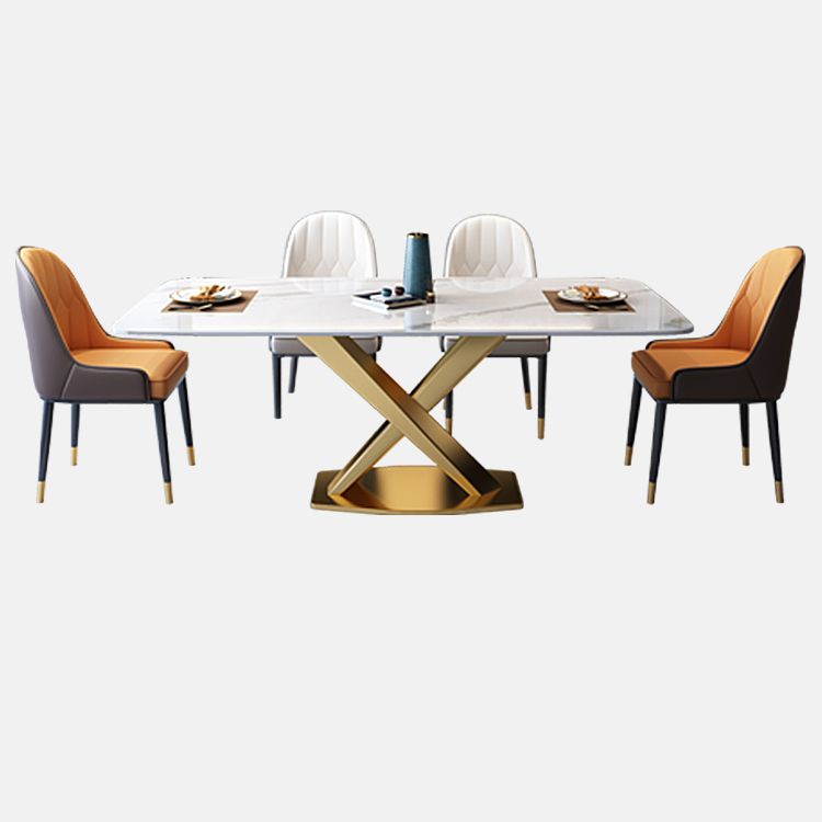 Modern Sintered Stone Dining Table Rectangular Dining Table Set with X-shaped Metal Frame